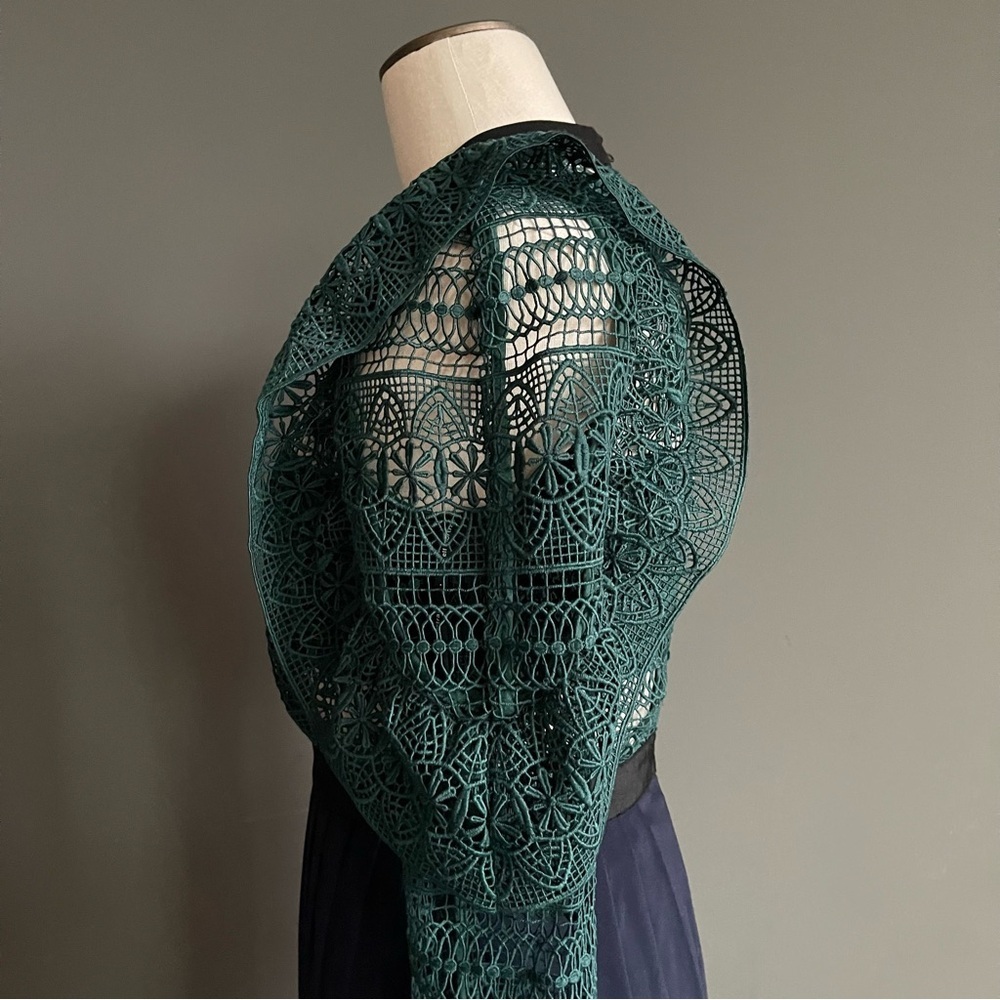 Self-Portrait Emerald Guipure Lace Maxi Dress Gown Sheer Victorian Cottagecore - Picture 4 of 8